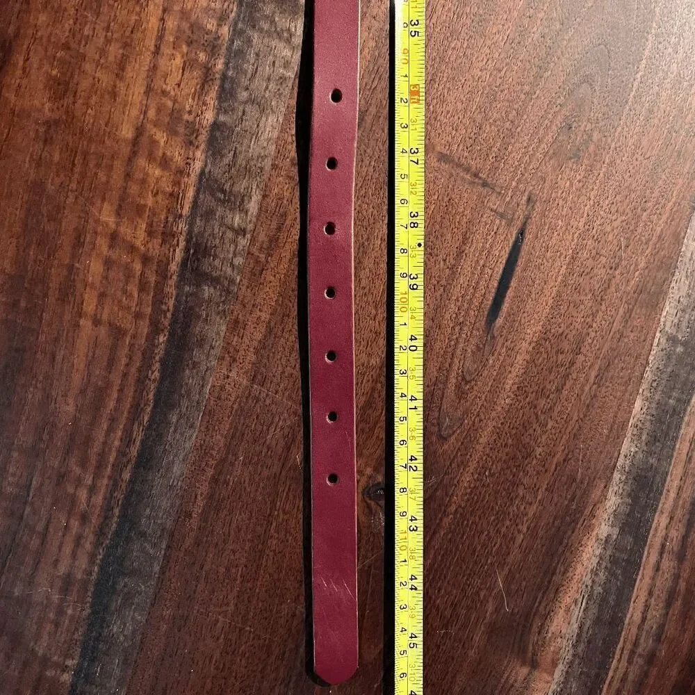 VTG Lands’ End Leather Belt Maroon Gold Buckle Boho Western Preppy Large